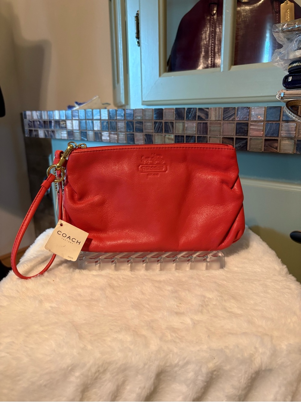 Coach Red Leather Wristlet with Gold Hardware